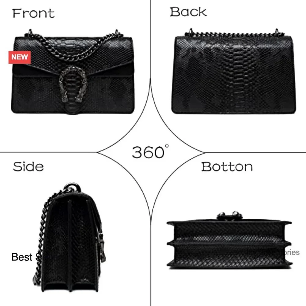 Snake Printed Artificial Leather Crossbody Clutch Evening Bag